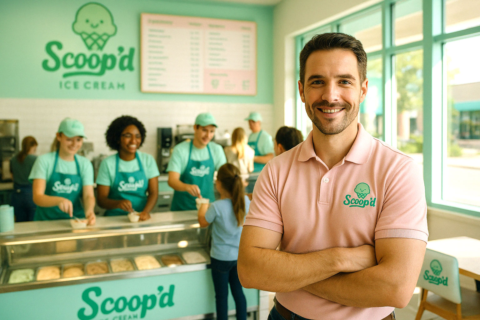 Man standing in ice cream franchise